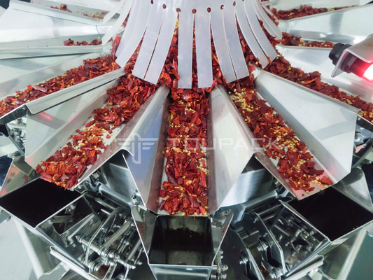 Automatic Filler Vertical Grain Bag With Multihead Weigher 120 BPM 50g Dry Red Pepper Packing Machine