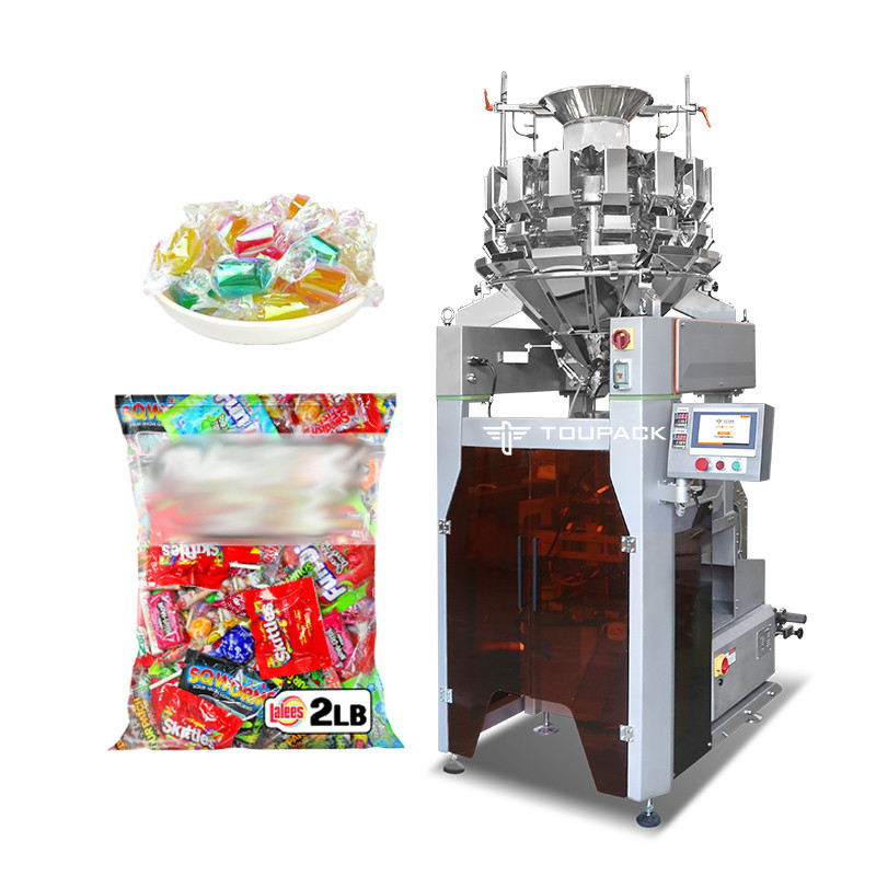 เครื่องบรรจุขนมหวานยางช็อกโกแลตแบบตั้งอัตโนมัติ ความเร็วสูง 120BPM เครื่องชั่งและบรรจุขนมที่ฉลาด