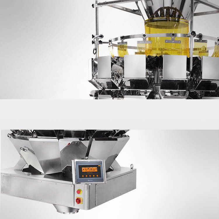เครื่องบรรจุสลัดกระเป๋าอัตโนมัติความเร็วสูงสําหรับ 14 หัว เครื่องบรรจุผลไม้แห้งที่มีหลายหัว