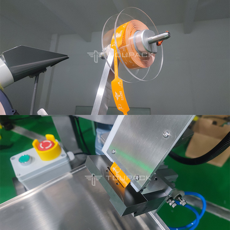 เครื่องบรรจุถุงตาข่ายกระเทียมพร้อมลวดเย็บกระดาษ เครื่องบรรจุถุงตาข่ายขิงแบบกึ่งอัตโนมัติ