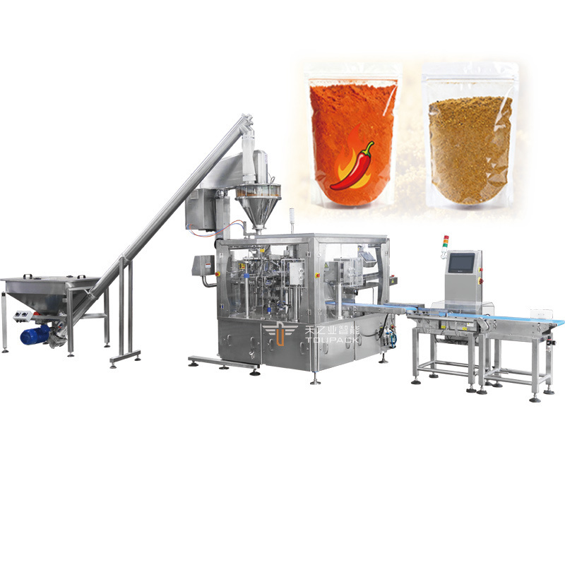 Premade Rotary Spice Powder Multifunction Packing Machine Auger Filler Chili Powder 1kg Pouch Filling Machine
