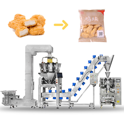 60bpm ระบบบรรจุอัตโนมัติ กระเป๋าอาหารแช่แข็ง Meatball ขาไก่ Nuggets เครื่องบรรจุ