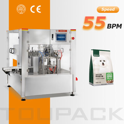 เครื่องบรรจุ Doypack อัตโนมัติสำหรับเม็ดมะม่วงหิมพานต์อัลมอนด์ขนมขบเคี้ยวยืนขึ้นถุง