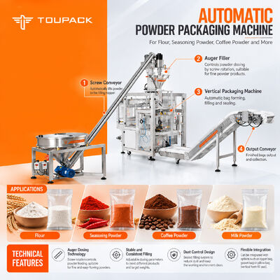 Automatic Powder Packaging Machine with Auger Filler for Flour, Milk Powder and Seasoning